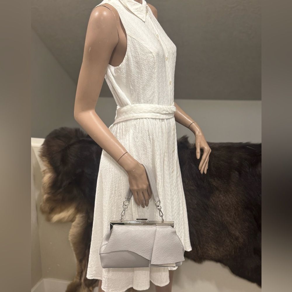 Handmade Cowhide Leather Asymmetrical Ruffles Metal Frame Bag, Multi Use Style - Picture 11 of 16
